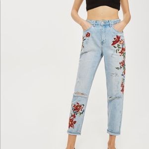 Topshop Mom Jeans with Embroidered Red Flowers